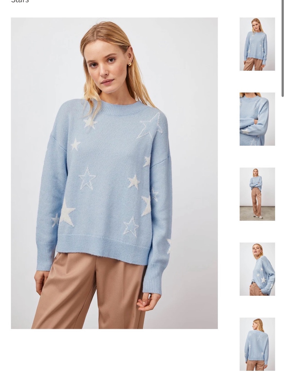 Rails Perci Star Sweater Powder Blue White Stars Cashmere Blend Size M